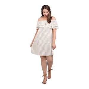 Kori America Off Shoulder Striped Mini Dress | Embroidered Ruffle Detail Size XL